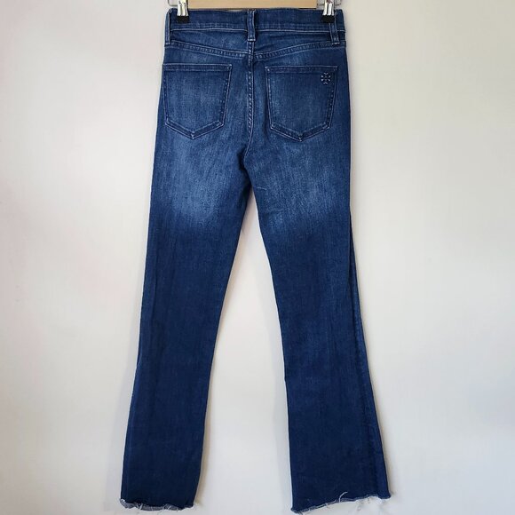 Tory Burch Women’s Size 24 Cropped Kick Flare Jeans Raw Hem Blue Denim - Picture 2 of 6